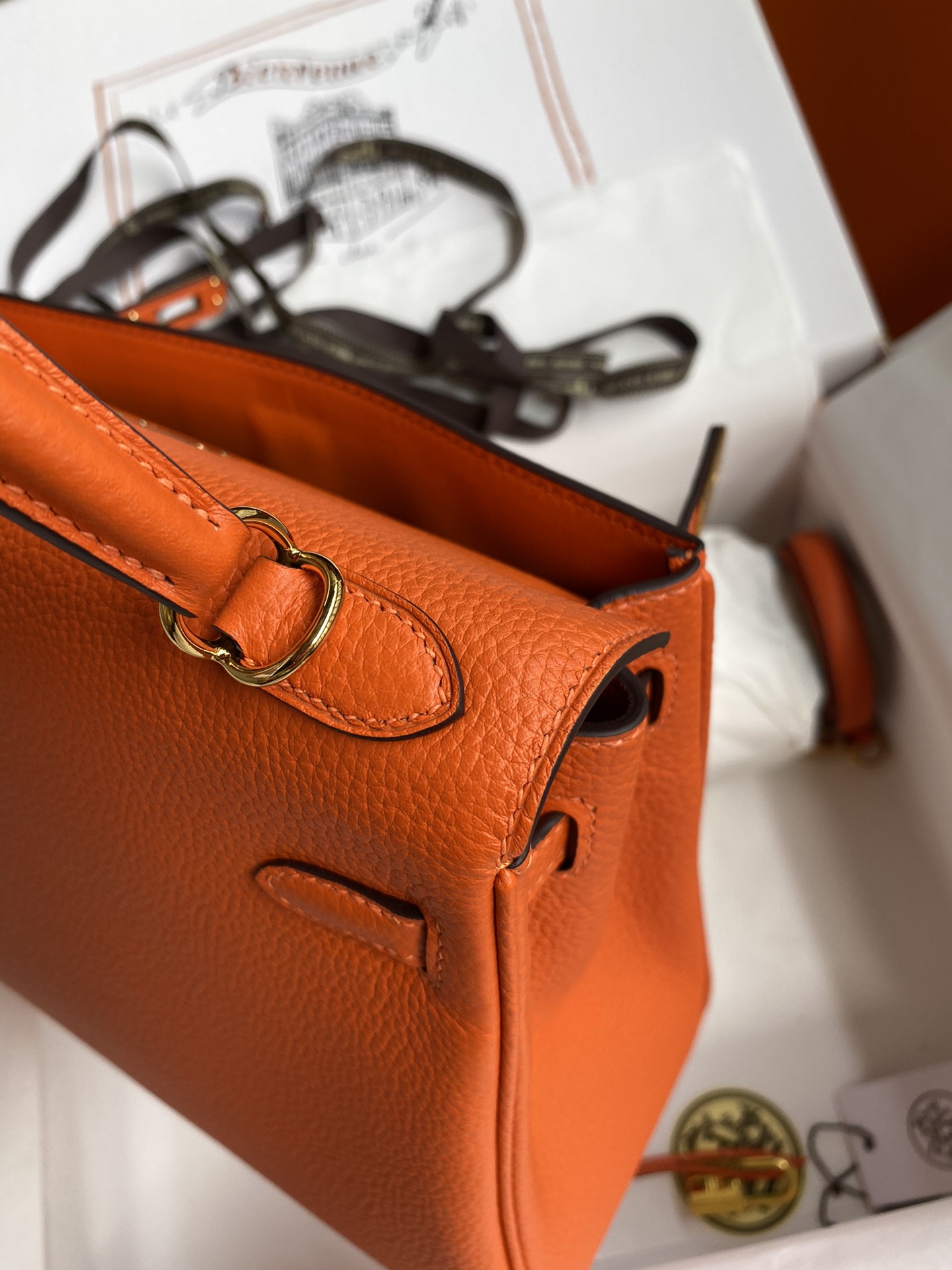 Hermes Kelly 25cm Handbag Shoulder Bag in Orange Togo Leather